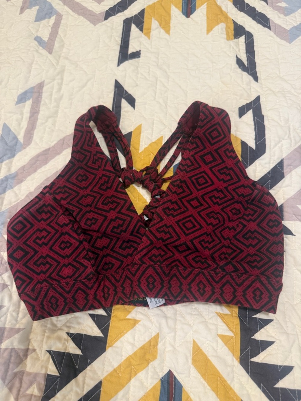 Strappy Geometric Print Bralette in Red and Black
